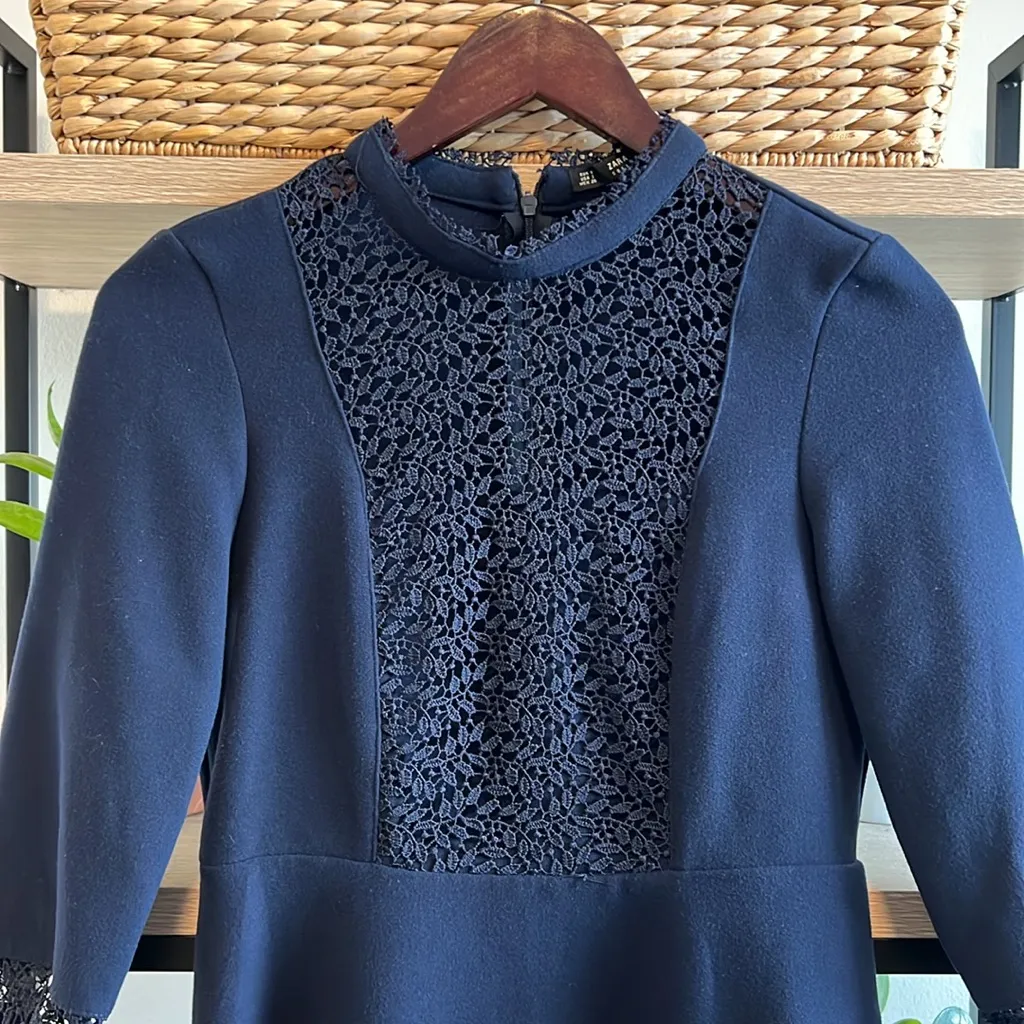 Zara Lace Front & Trim Long Sleeve Dress, S - Image 2