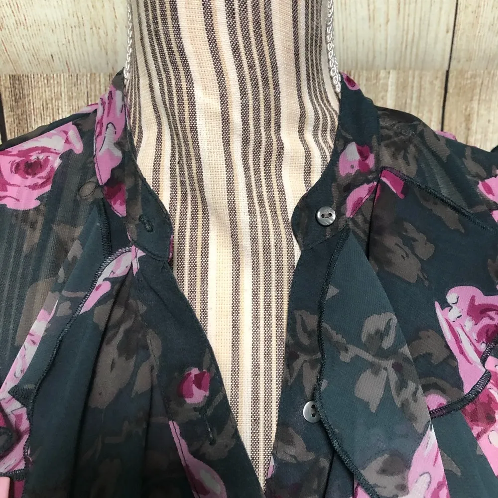 Casual Comfy Purple Floral Sheer Ruffle XS Blouse - Image 5
