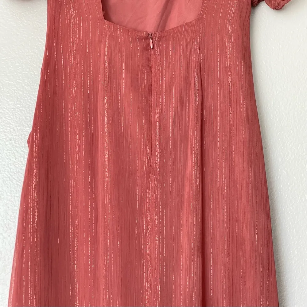 NWT WAYF Metallic Square Neck Puff Sleeve High-Low Open Back Faux Wrap Midi SM - Image 13