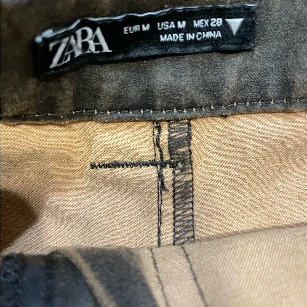 Zara Faded Brown Faux Leather Pleated‎ Mini Skirt Skort Boho Moto Size Medium - Image 4