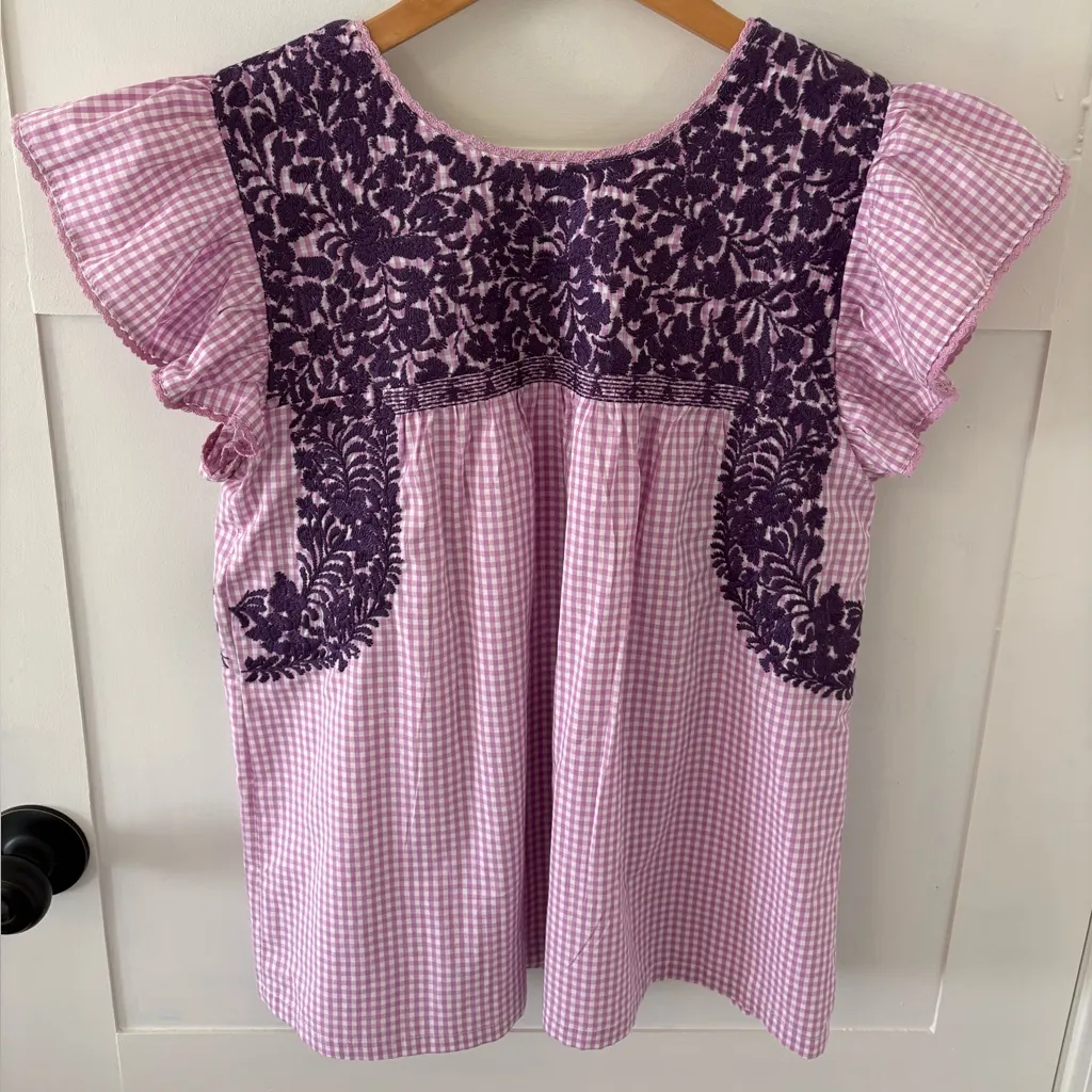 J. Marie Cameron Purple Gingham Embroidered Top. Size Small. - Image 4