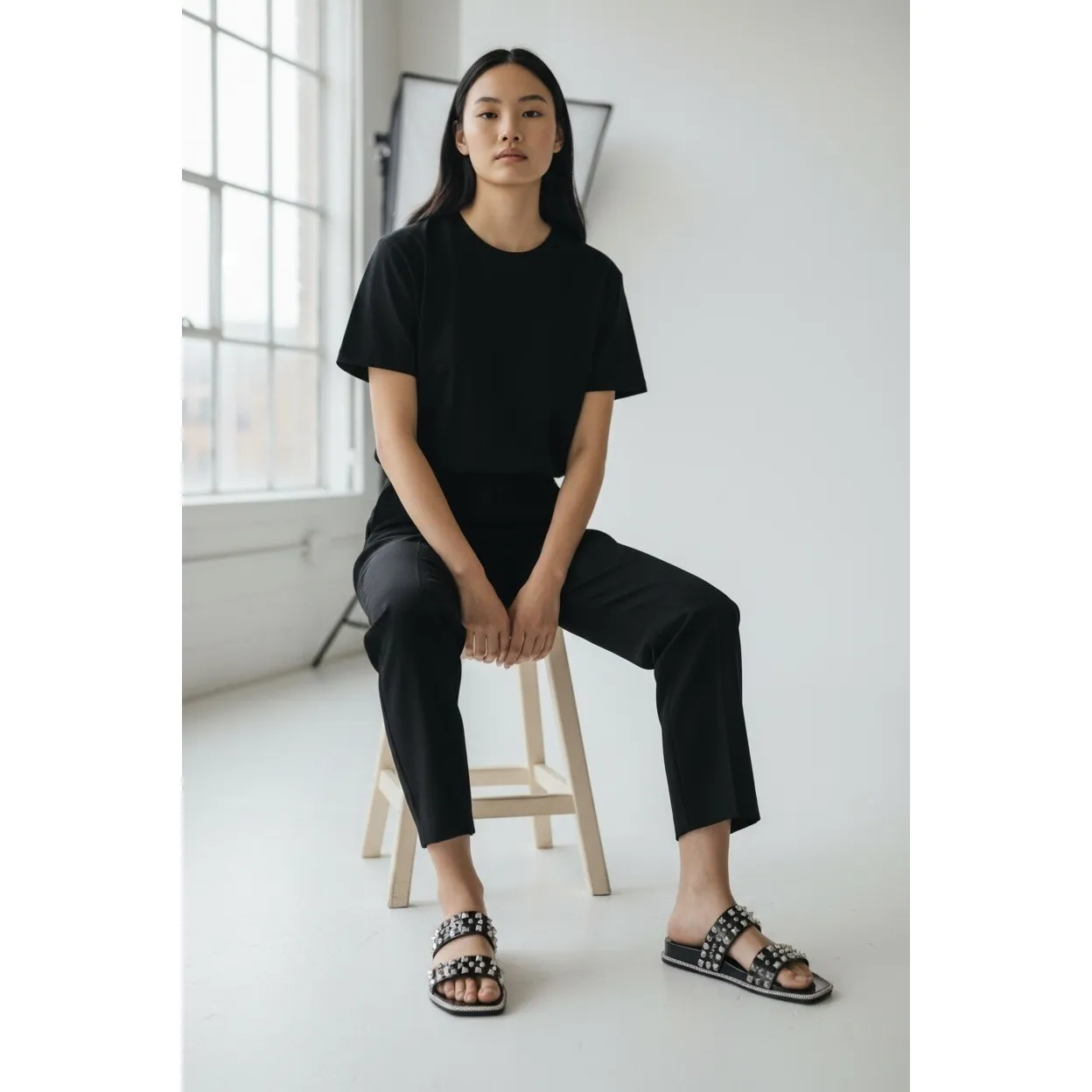 Lauren Lorraine Studded Black Jelly Sandals Women Rhinestone Size 8 NIB - Image 9