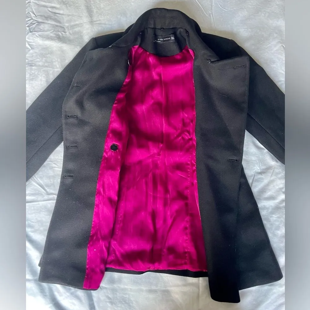 Zara Woman Black Wool-Blend Double-Breasted Military Peacoat w/ Sleeve Detailing - Image 9