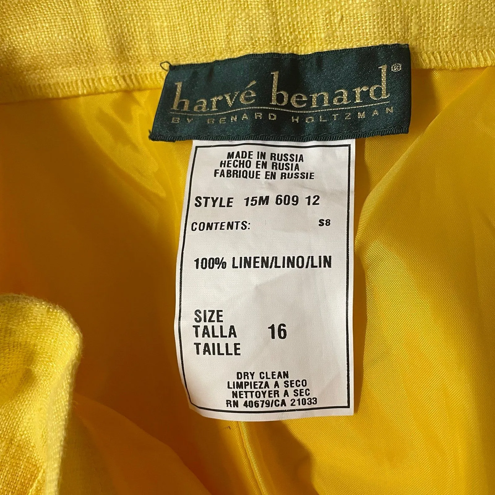 Vintage Harvé Benard Yellow 100% Linen Trousers Size 16 NWT - Image 4