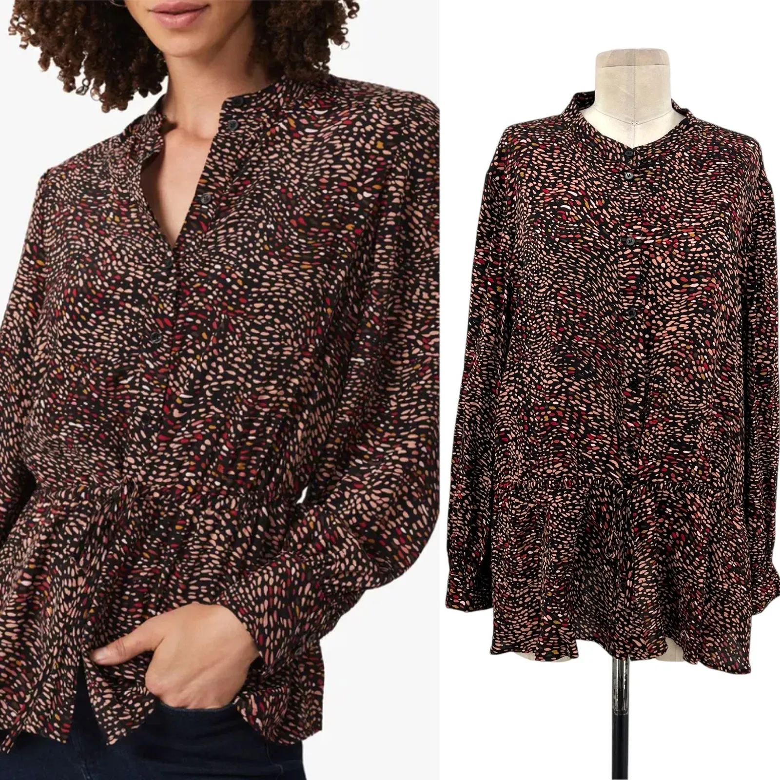 Hobbs London Rosalia Scatter Print Blouse Long Sleeve‎ Abstract Print Size US 14 Blue - Image 2