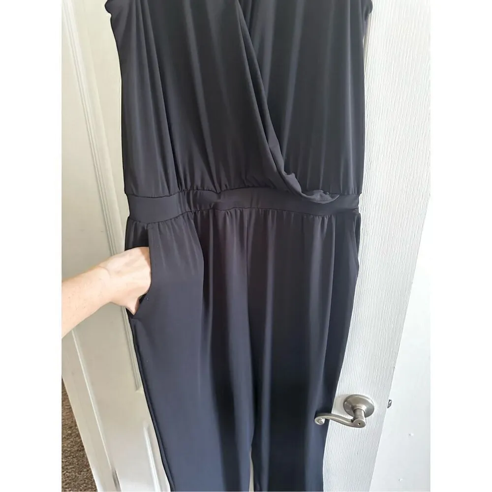 H by HALSTON BLACK V-NECK JUMPSUIT SIZE LARGE Black - Image 4
