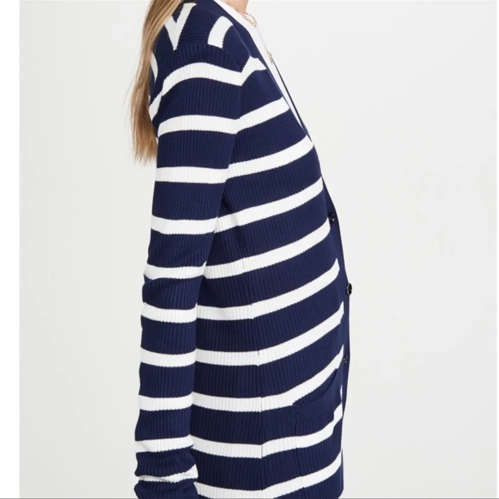 L'Agence Corin Striped Ribbed Long Button
Down Cardigan with Pockets - Image 2