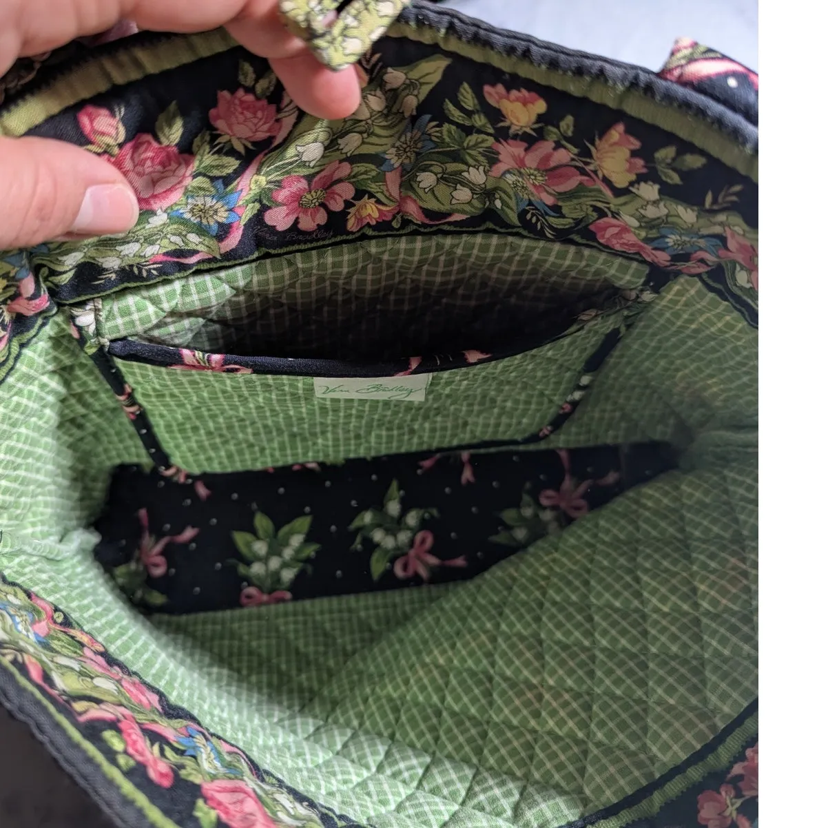 Vtg 1990s Vera Bradley Hope Black Coquette Bow Floral Print Button Shoulder Bag - Image 4