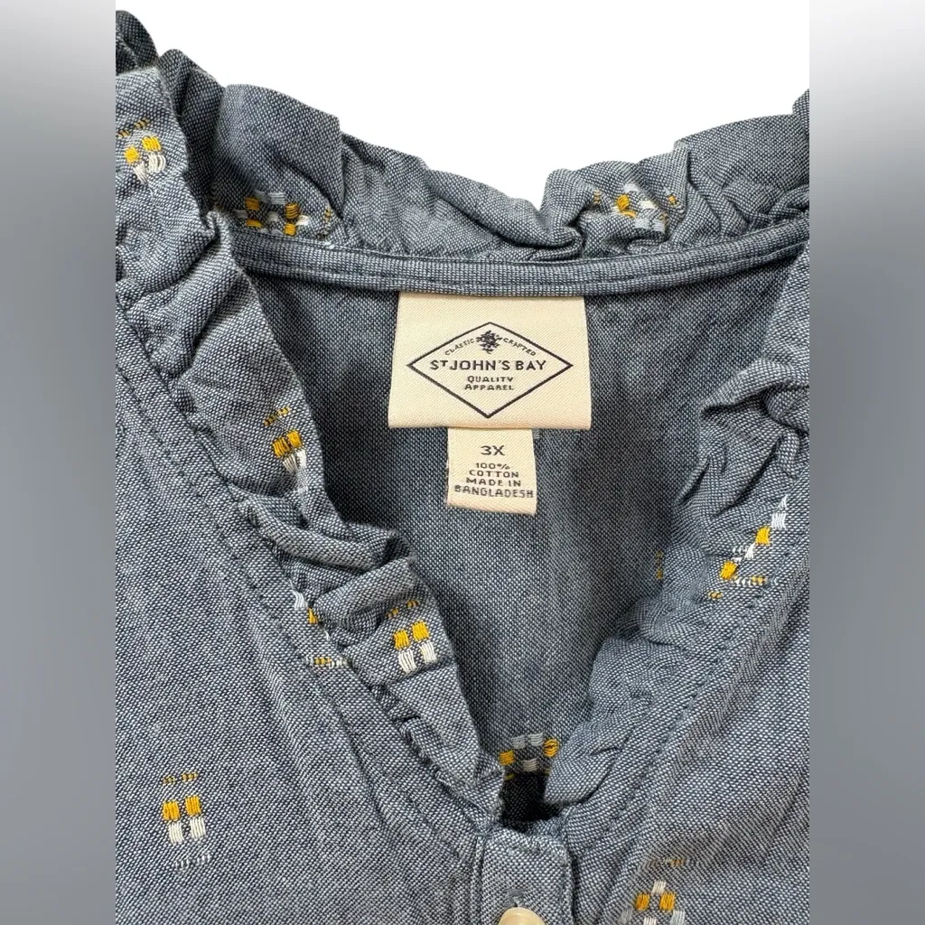 St. John's Bay Blue Blouse with yellow Pattern - Image 3