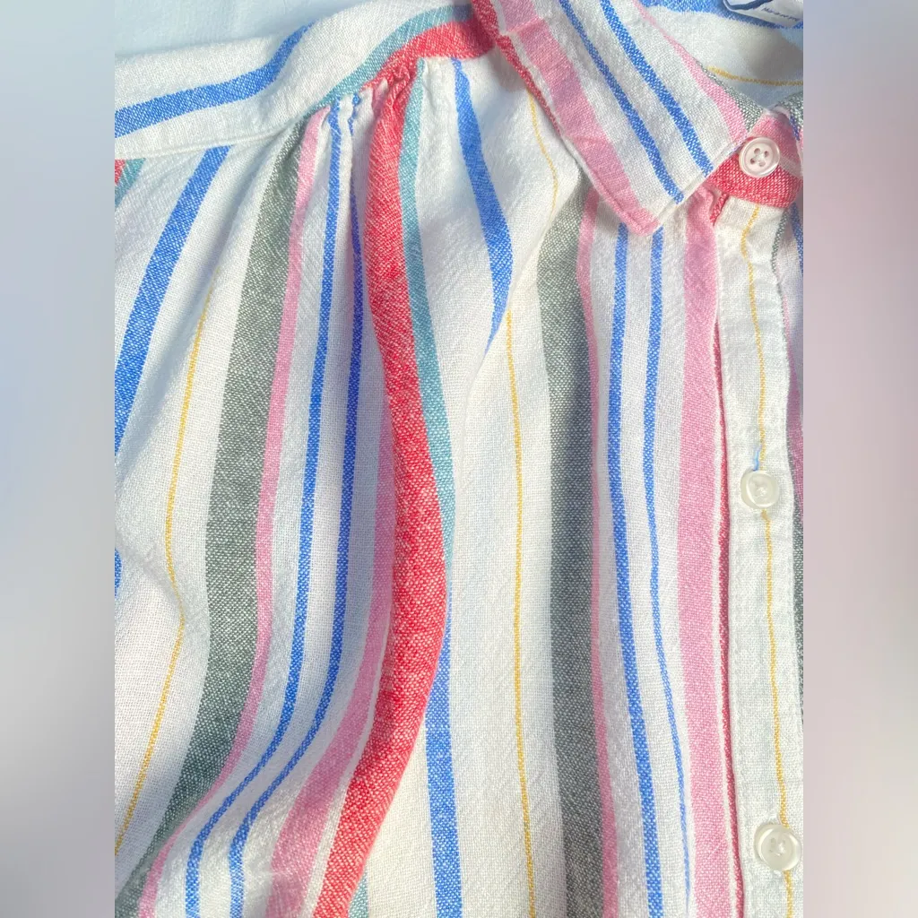 Medium Old Navy Linen Blend Cute White Stripe Beach MIDI Dress Wispy Linen Blend - Image 7