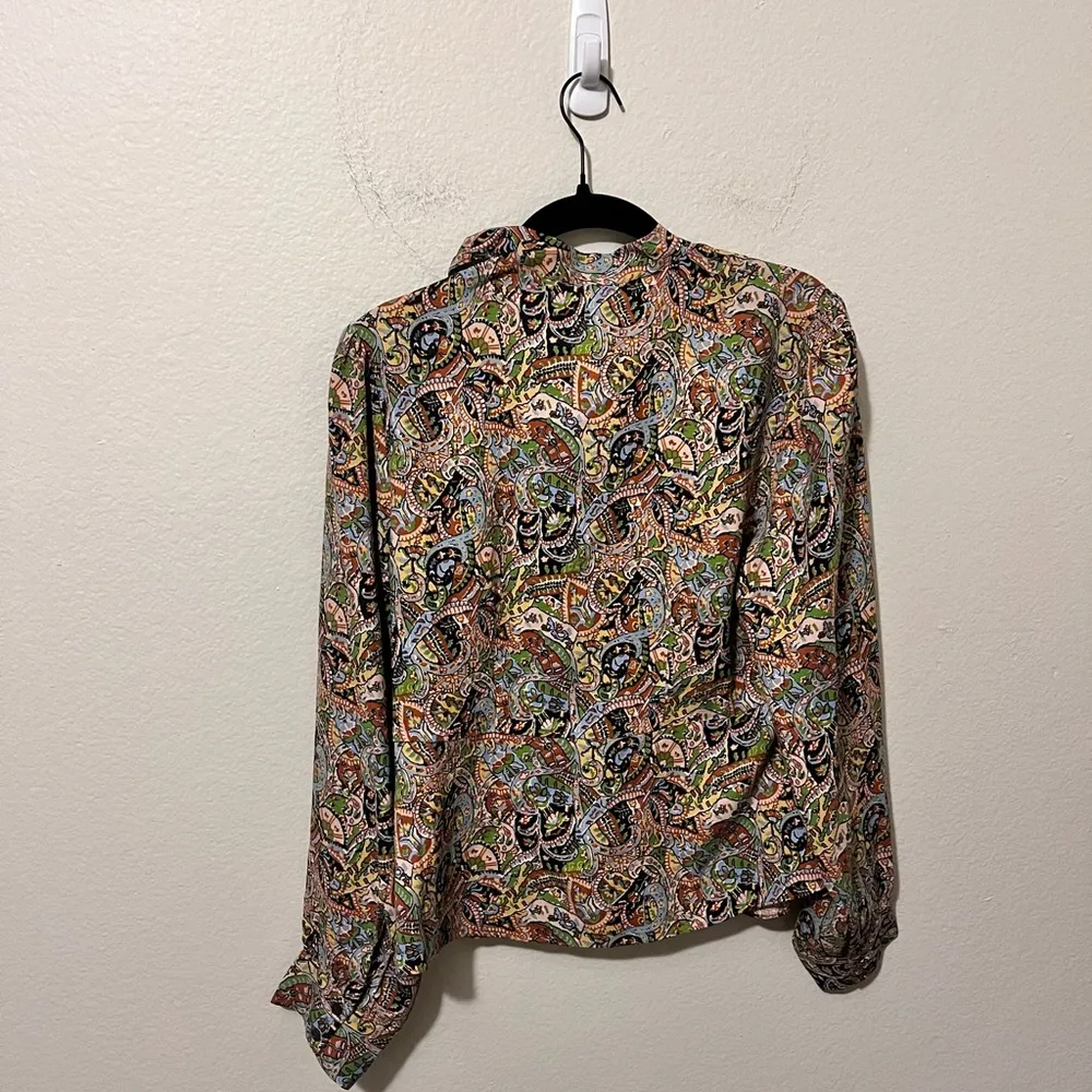 Dôen Annabella Top Museo Paisley Print Silk Tie Floral Long Sleeve Blouse Size M Size M - Image 5