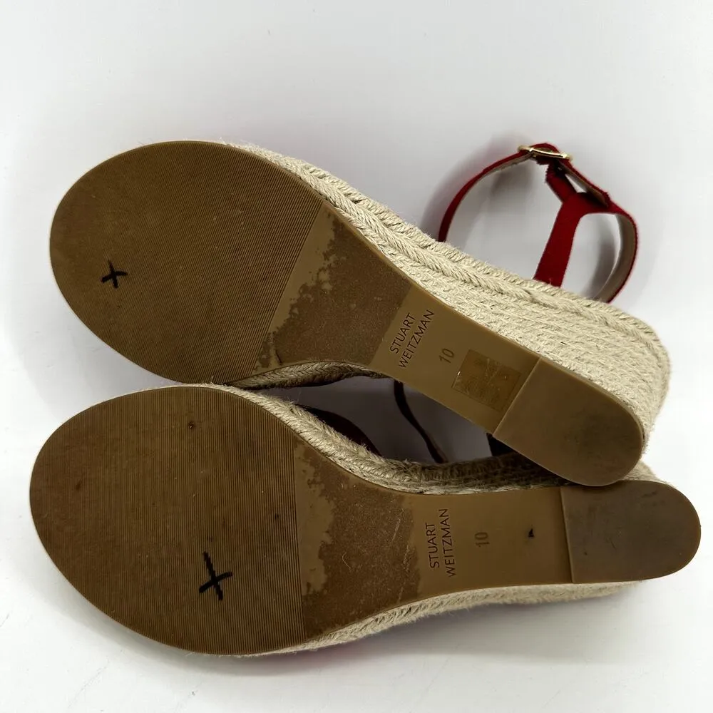 Stuart Weitzman Mykonos Sandals Closed-toe Espadrille Wedge Ankle Strap Red 10 - Image 9