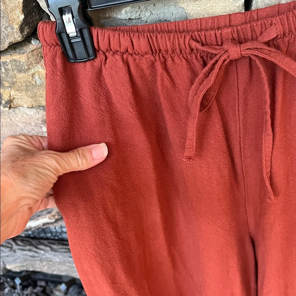 Comfy Linen Cotton Flowy Rust Pants Drawstring New Wide Leg Red Size undefined - Image 4