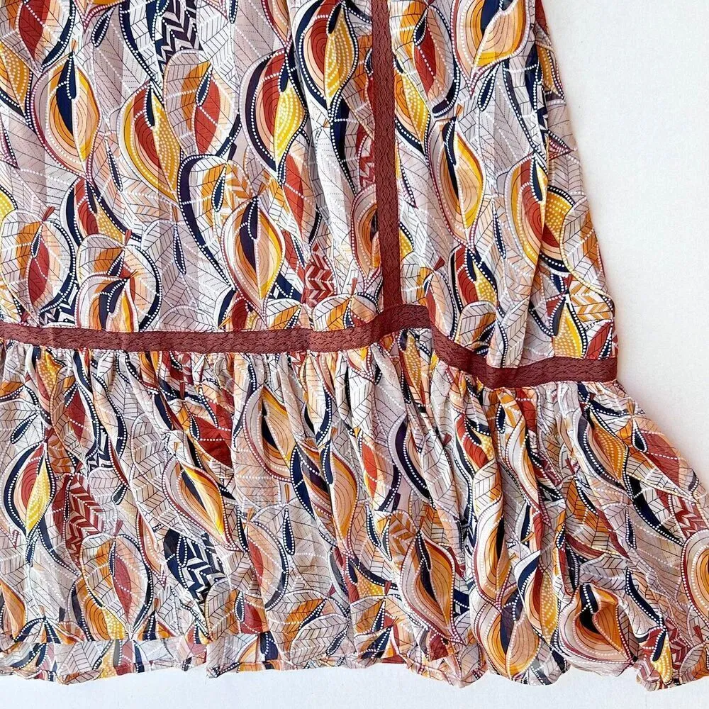 Sweet Salt Floral Long Sleeve Bohemian chic multicolor Key Hole Back Dress 12 Brown - Image 11