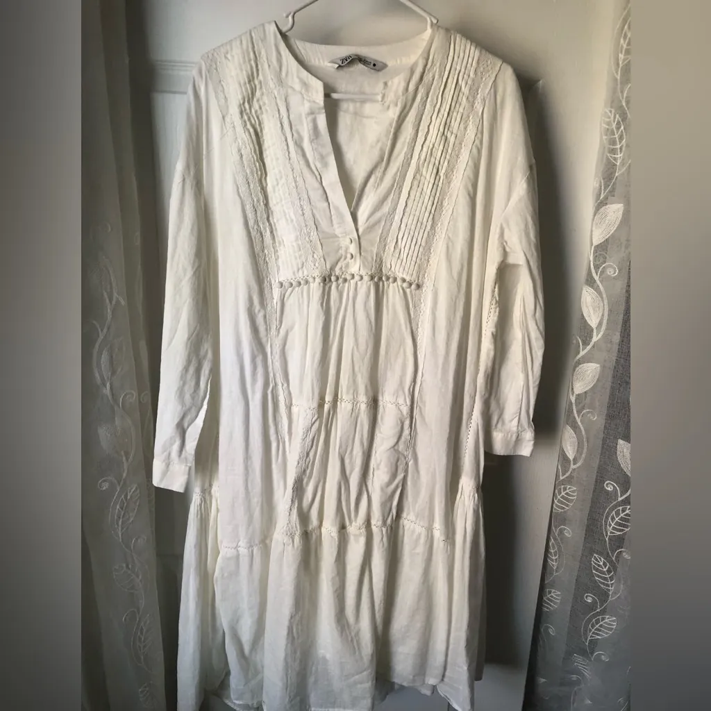 Zara midi Dress voluminous embroidered Boho babydoll oversized women sz M cotton - Image 6