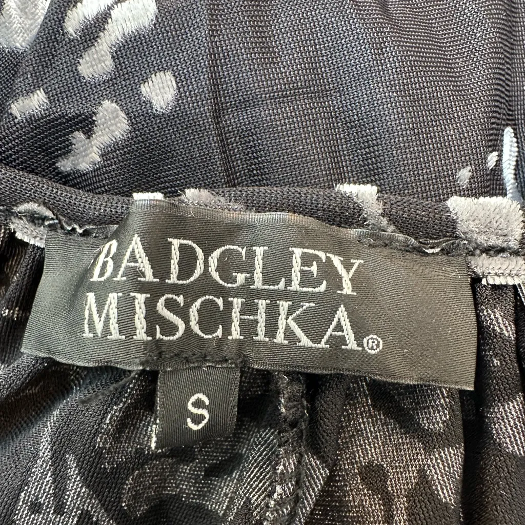 Badgley Mischka Designer Black & Gray Floral Velvet Burnout Blouse Size Small S - Image 8