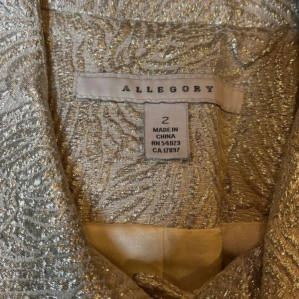 Allegory Gold Silk Metallic 3/4 Sleeve Crop Jacket SZ 2 Holiday Christmas Dressy - Image 3