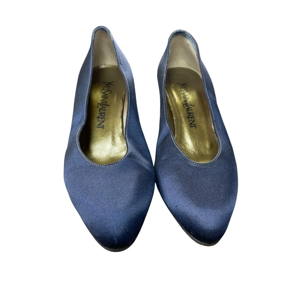 Yves Saint Laurent Womens Blue Satin Kitten Heel Pumps Size 5.5M SKU 8833 - Image 5