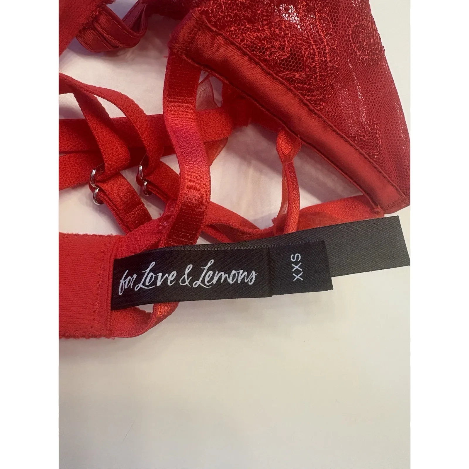 For Love & Lemons Red Lace Heart Embroidery Bra Unlined Underwire Size XXS 32A - Image 9