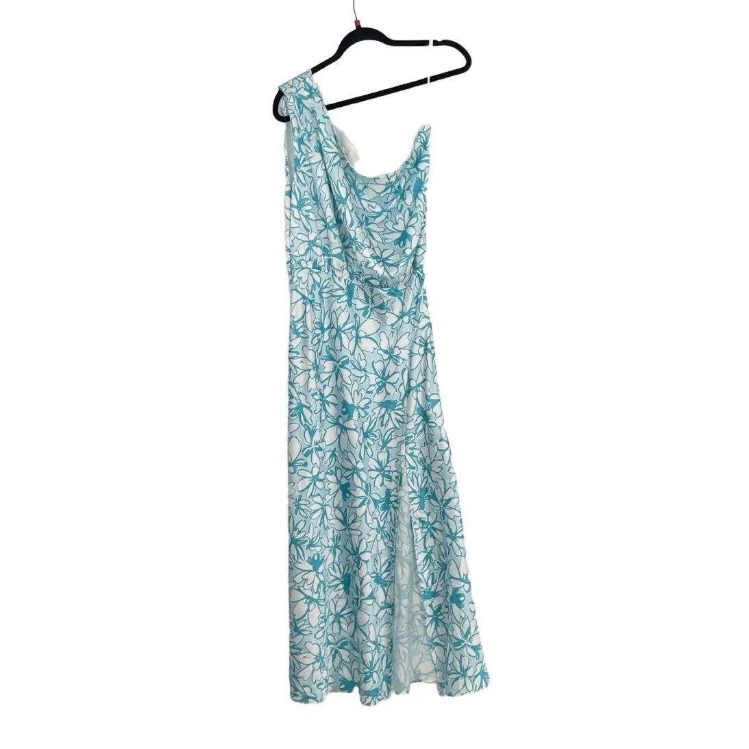 Princess Polly Blue White Floral Front Slit Demure One Shoulder Maxi Dress Med. - Image 2