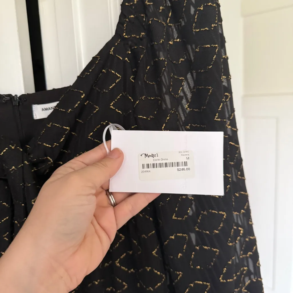 NWT Amanda Uprichard Danie Black and Gold Long Sleeve Dress NEW Ravena - Image 3