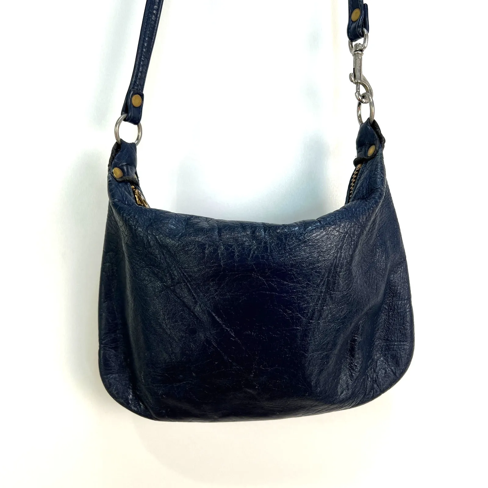 Begger's Pouch Small Leather Purse Navy Blue Shoulder Bag - Image 8