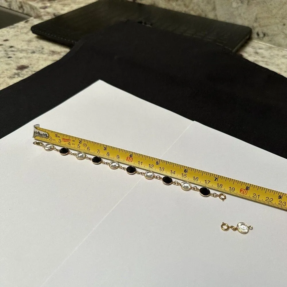 Swarovski (Swan Signed) Black Faceted  Crystal Bracelet Gold Tone With Extension - Image 7