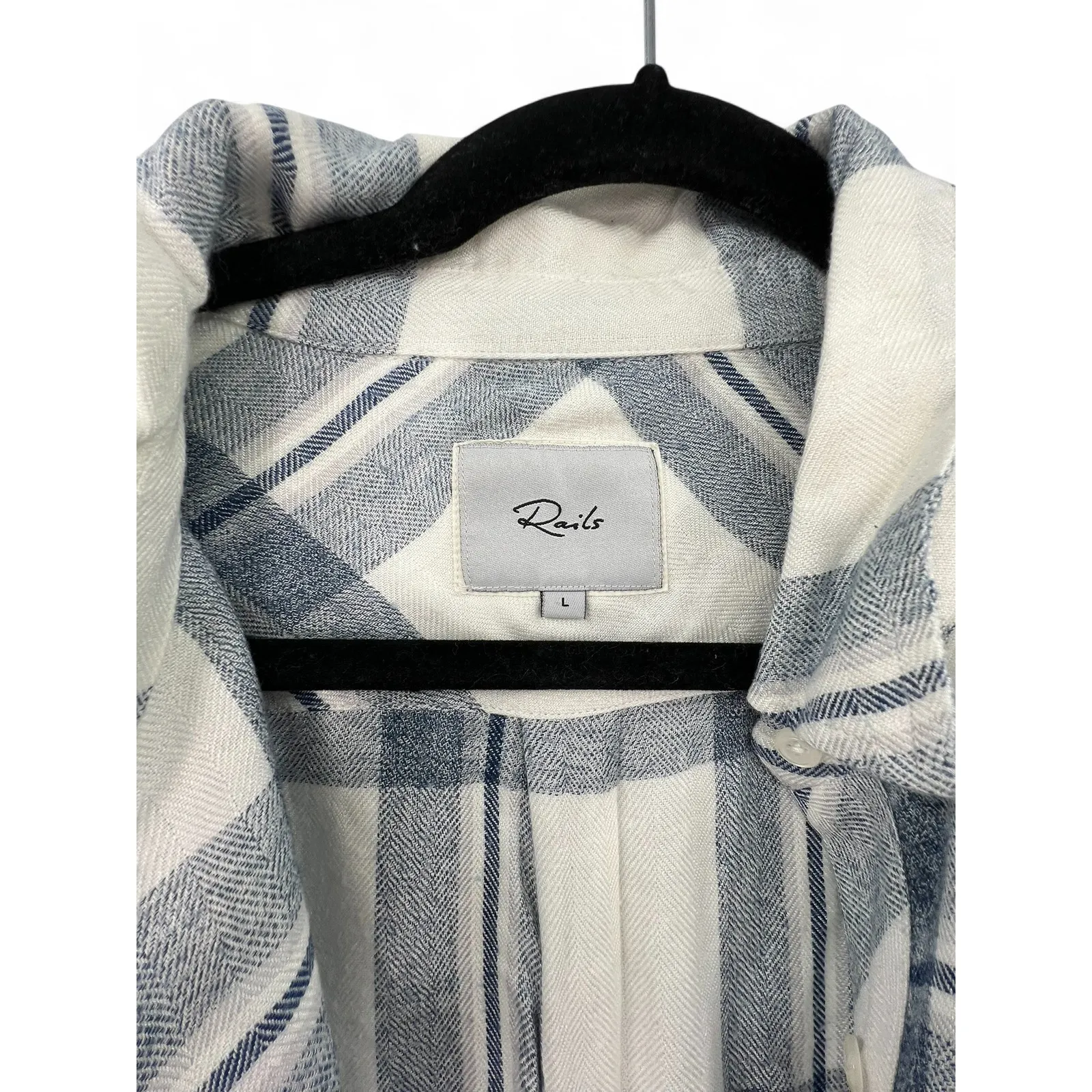 RAILS | L | Flannel Button Up Down Shirt Top Blouse Plaid Womens Navy White - Image 8
