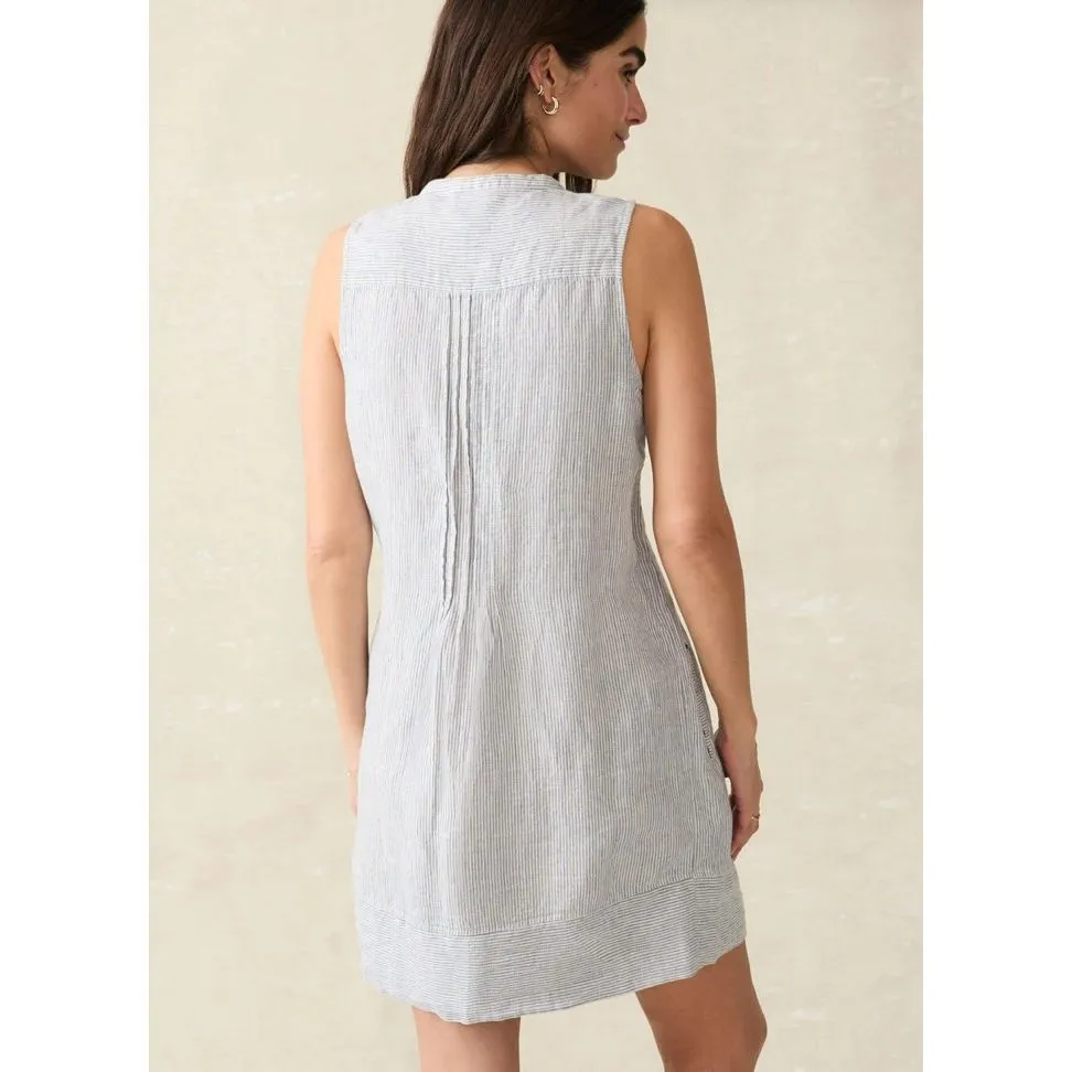 Faherty Isha Dress Blue Mini‎ Stripe Linen Small - Image 5