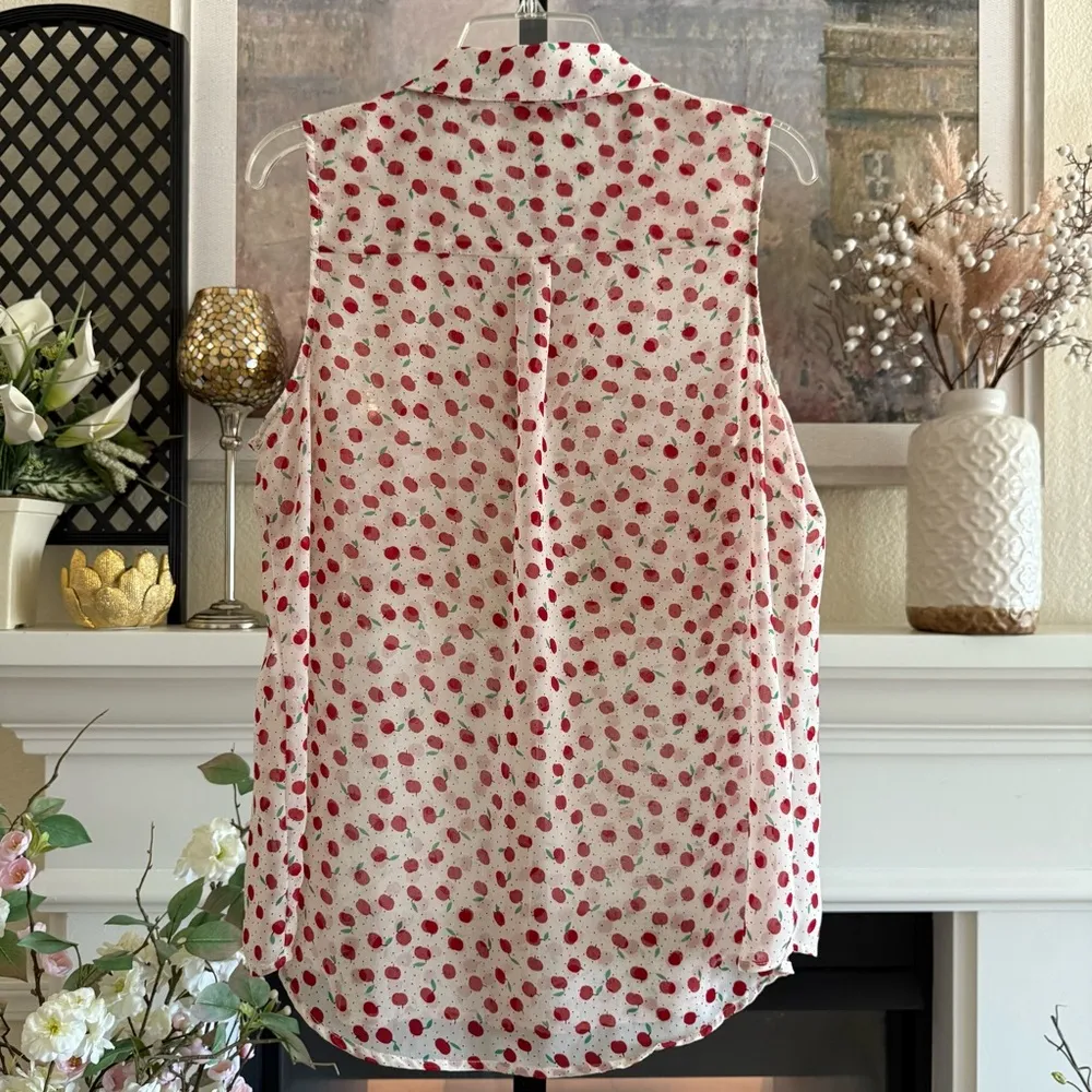 Preppy Retro Vintage Inspired Button Down Tank Blouse Chic Cottagecore Workwear White Size L - Image 3