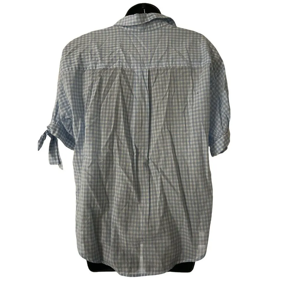 Gloria Vanderbilt S Blue and white checkered short sleeve blouse - Image 3