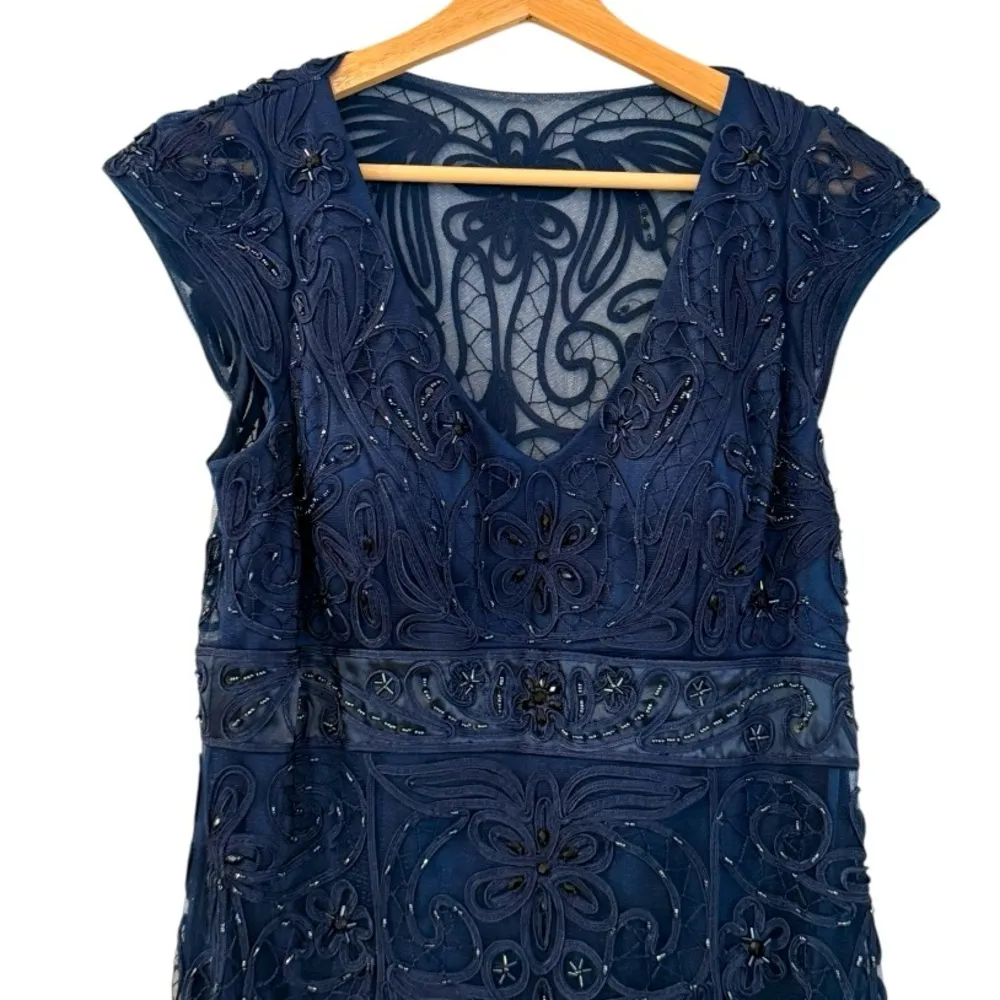SUE WONG NOCTURNE Beaded Navy Blue Sleeveless Bodycon Dress Size 12 Y2K - Image 8