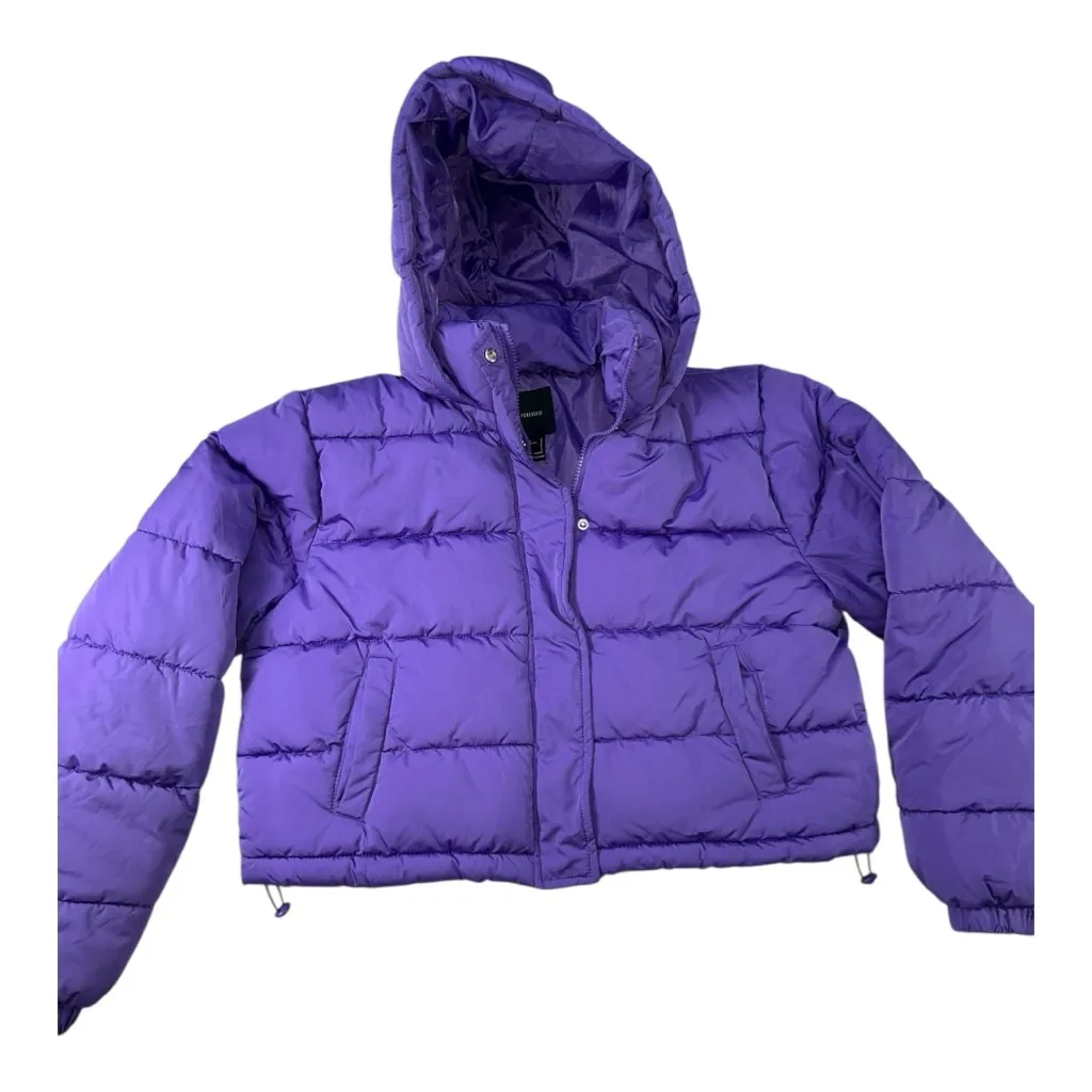 Forever 21 Women’s Winter Full Zip Fashion Puffer Jacket Size Large Purple - Image 3