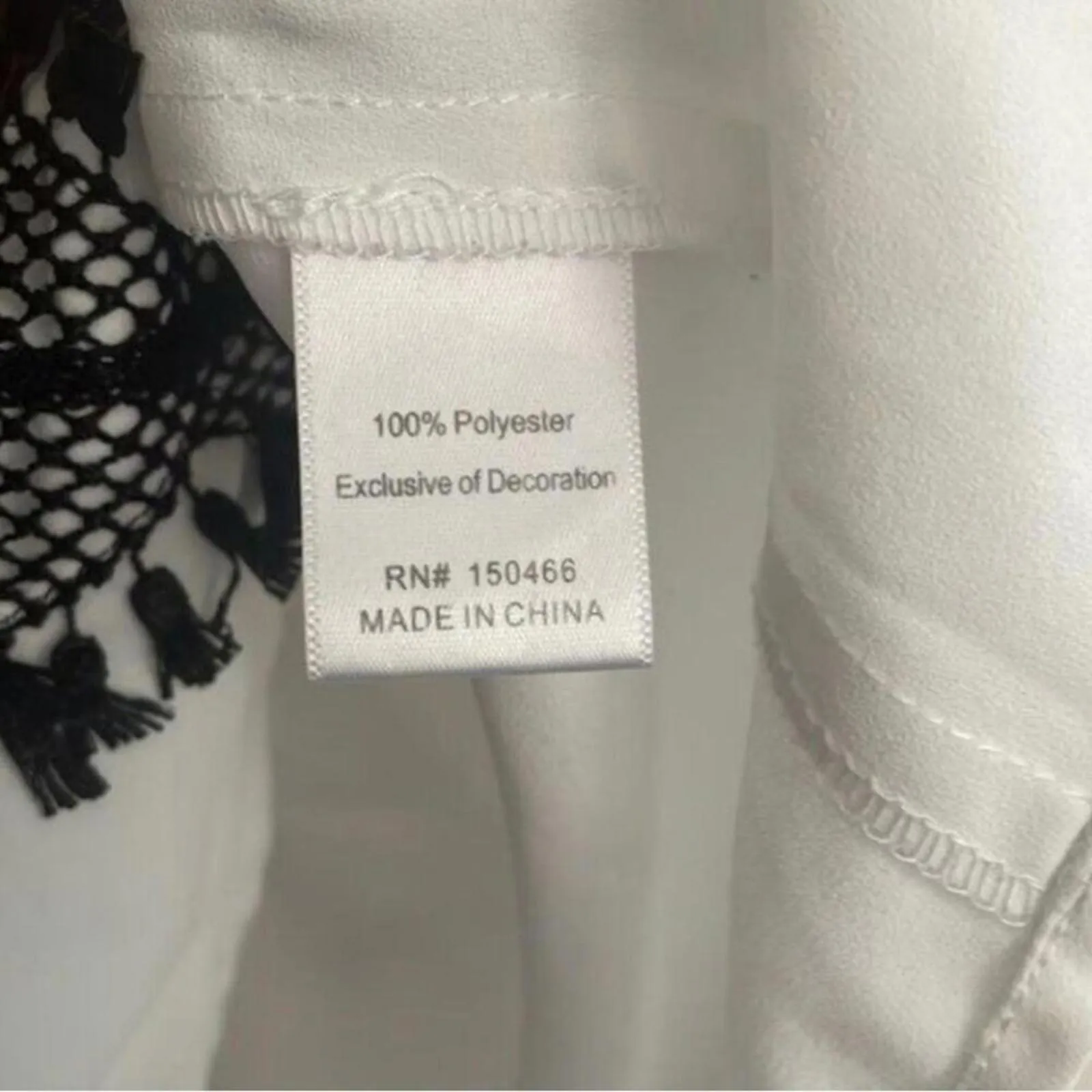 Market & Spruce White Boho Bell Sleeve Black Embroider Trim Coastal Blouse - Image 6