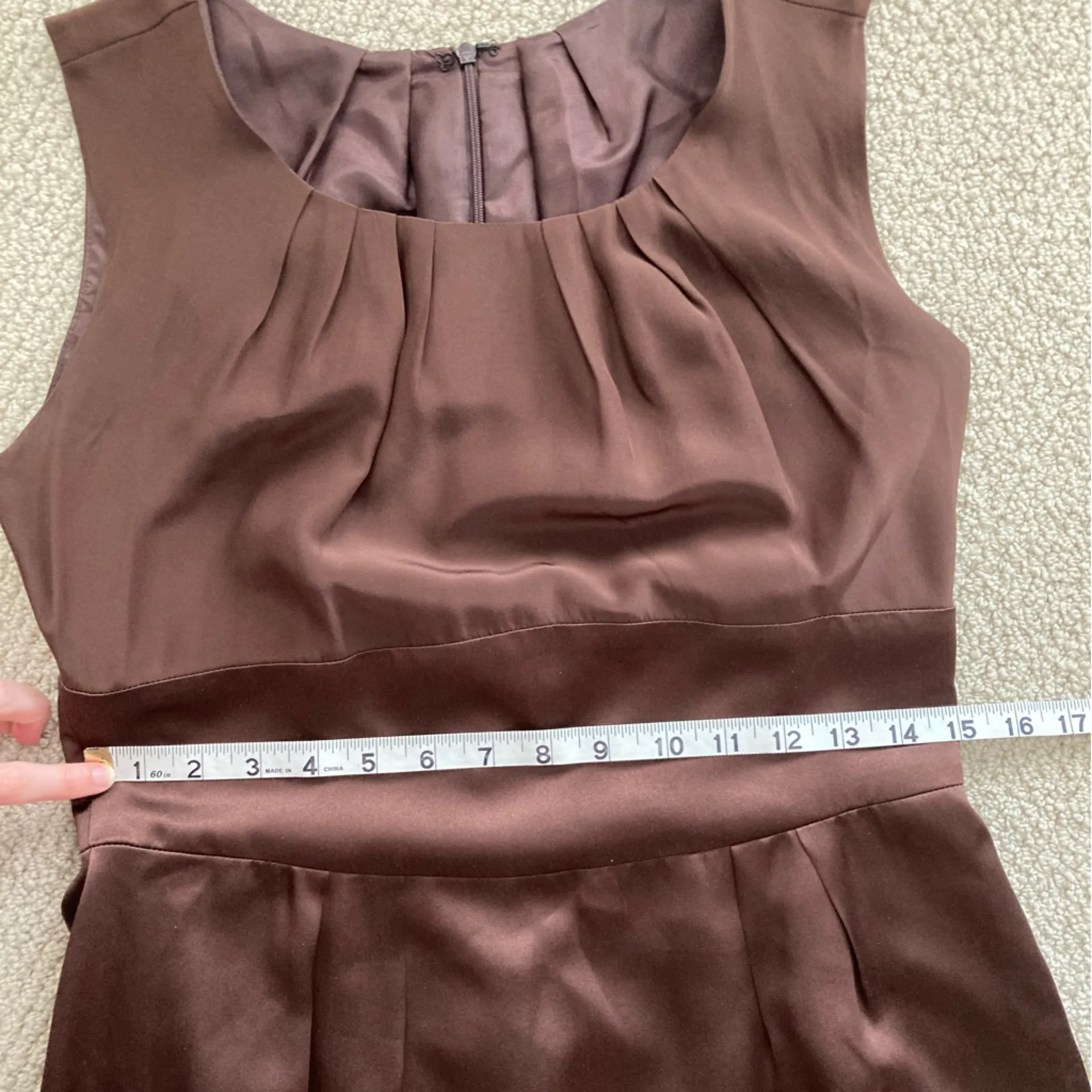 Britt Ryan Brown 100% Silk Midi Dress Size 8 High Neck Professional Pleated EUC - Image 4