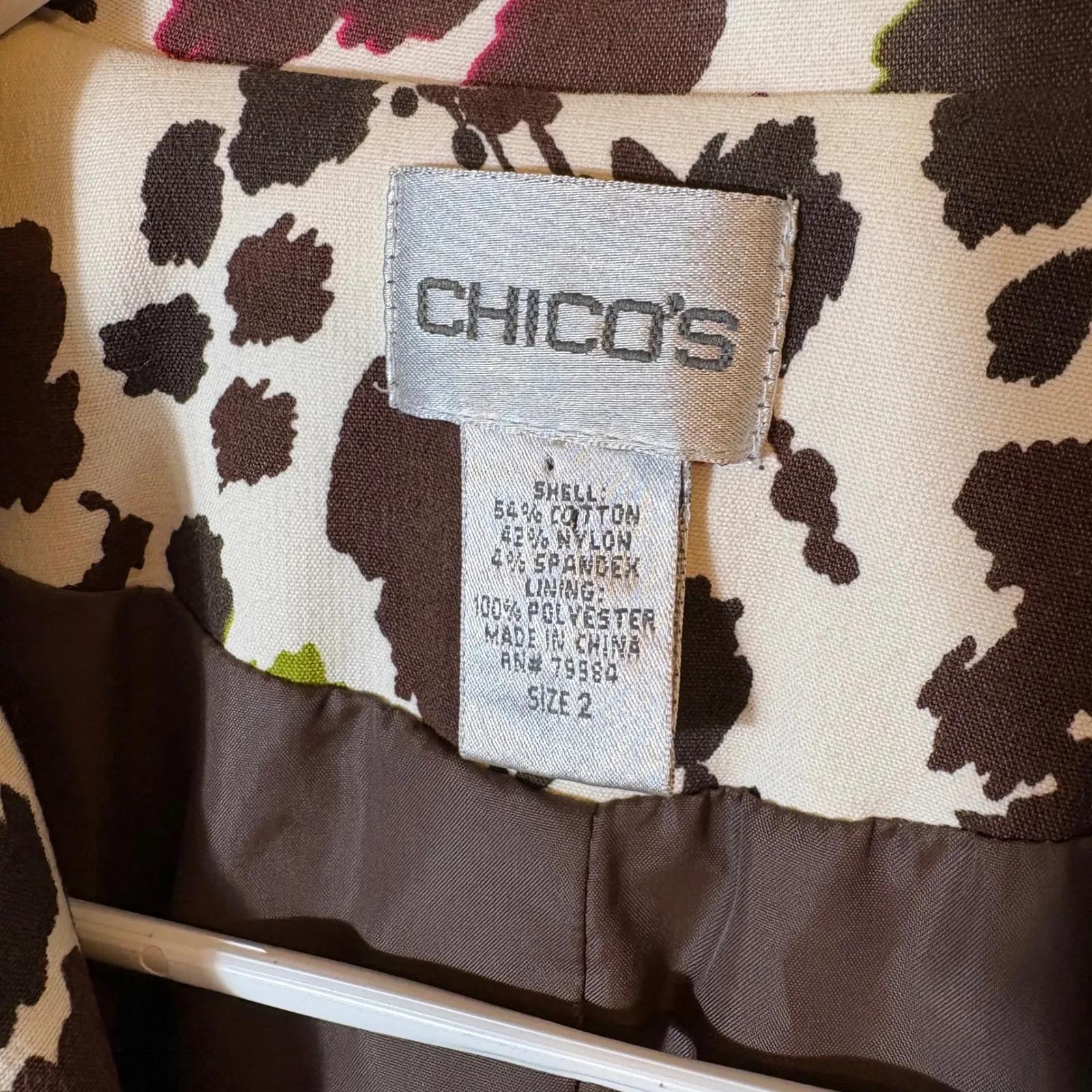 Chicos Floral Print Blazer Abstract Botanical Pink‎ Green Brown Size 2 (12/14) - Image 2