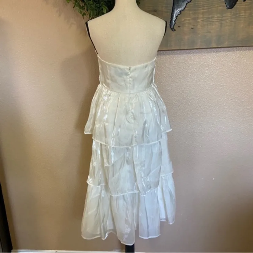 NWOT Lulus Com-pleat-ly Charming Ivory Organza Tiered Strapless Midi Dress - Image 8