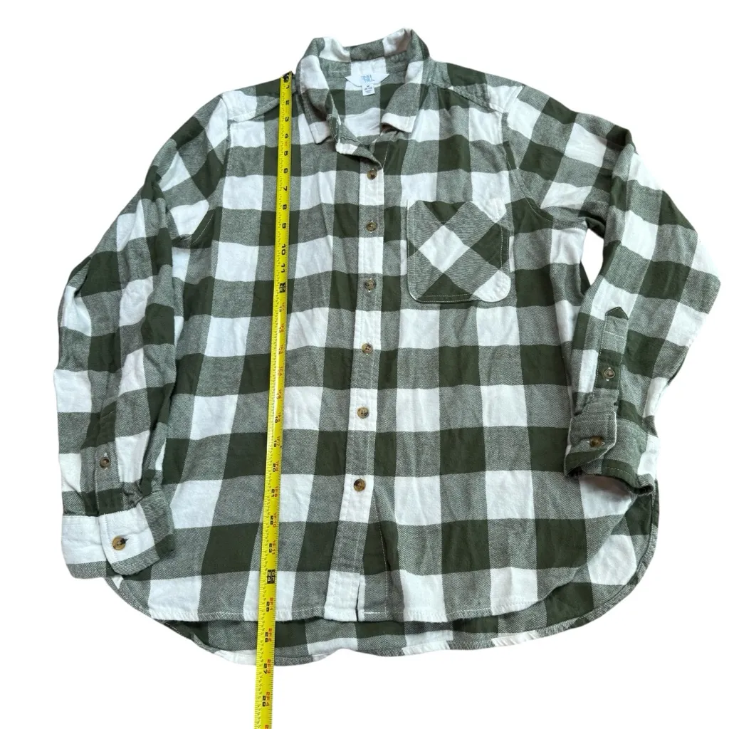 Buffalo Plaid Flannel Button Up Olive‎ Green Big Checkered Fall Oversized Size M Size M - Image 6