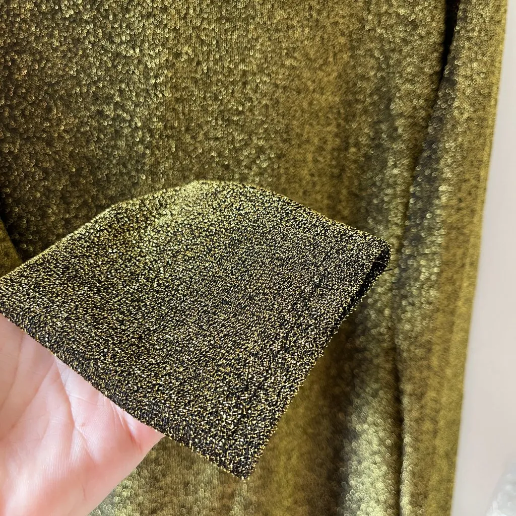 Michael Kors Sz M Black Gold Metallic Stretch Midi Dress Back Chain Long Sleeve - Image 8