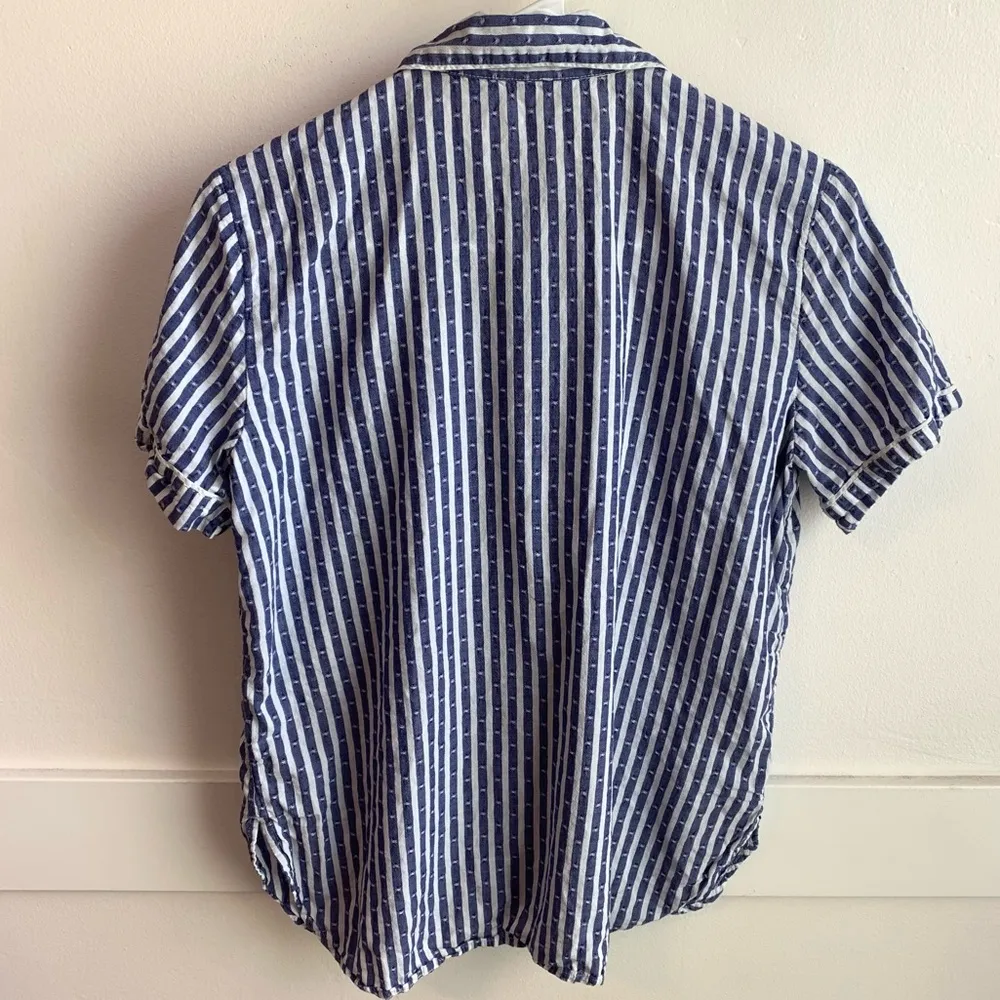 Loft Sleepwear Blue & White Striped Pajama Short Sleeve Shirt - Image 2