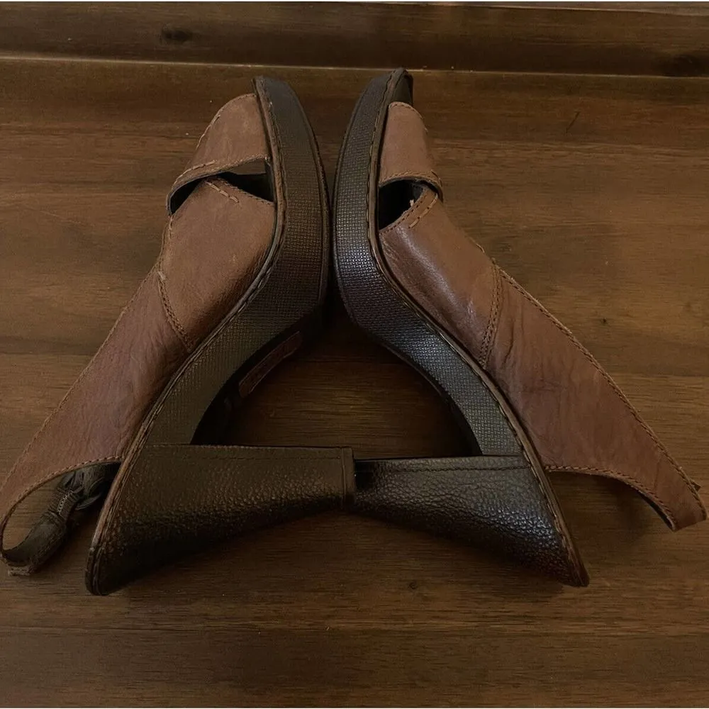 Born Women’s Platform Slingback Sandal Brown Leather size 9M Heels Peep Toe - Image 5