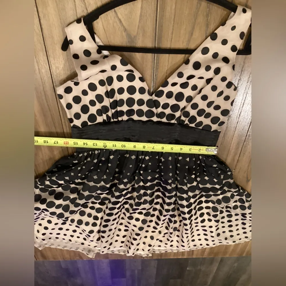 Anthropologie Burlapp polka dot Stripe Brown Black Sleeveless flare Mini dress 8 - Image 4