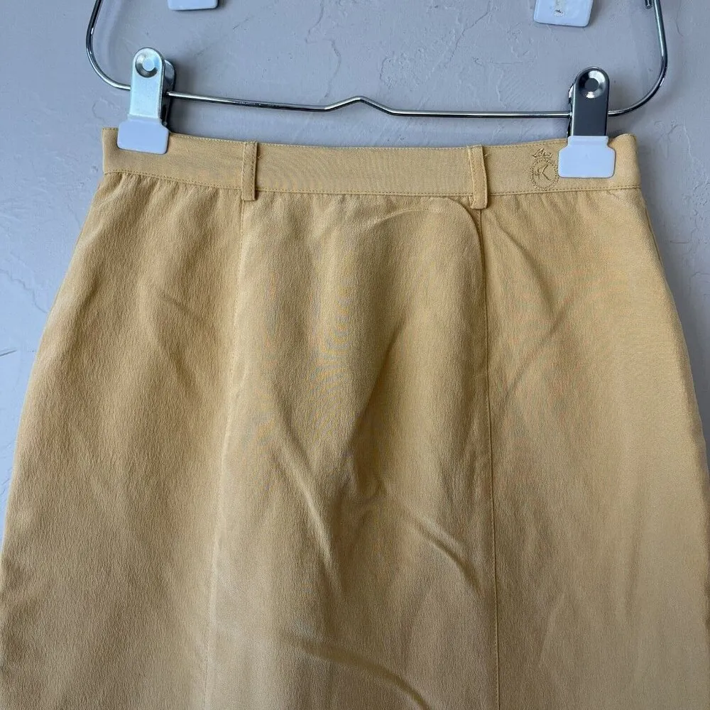 Vintage Butter Yellow Skirt 70s Mini Boho Classic 100% Silk‎ XS S Office Indie - Image 6