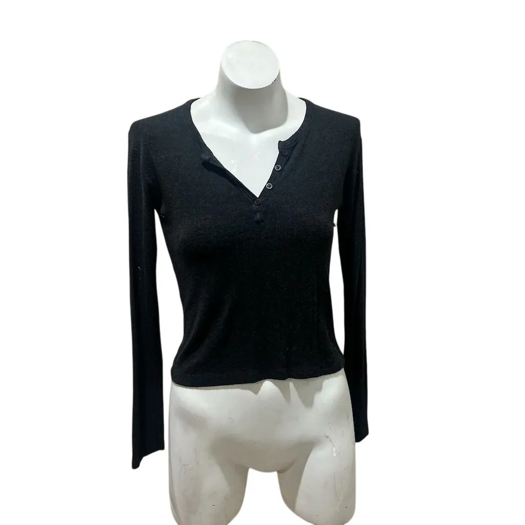 Brandy Melville Women's Black Henley Long Sleeve Button-Up Top M - Image 5