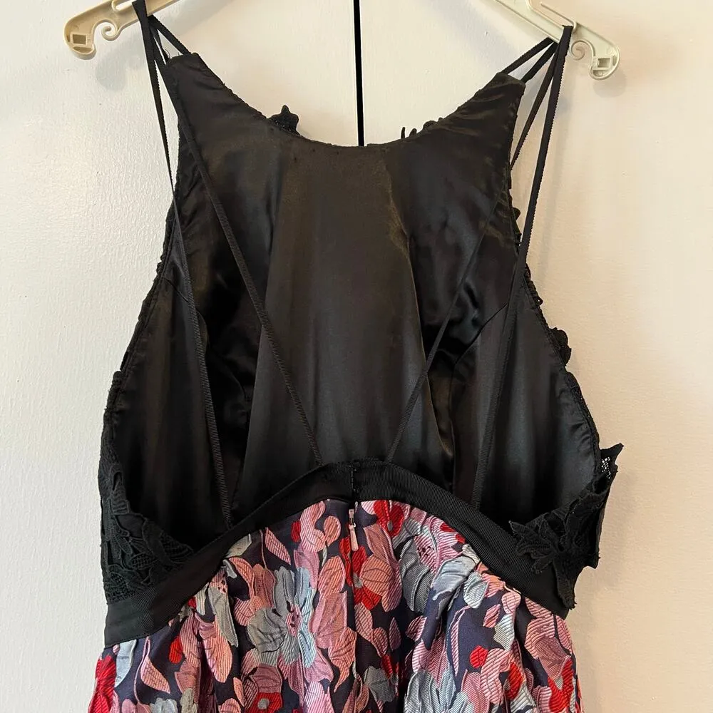 ML Monique Lhuillier Multi Floral Jacquard maxi dress Gown size 0 C10 Black - Image 8