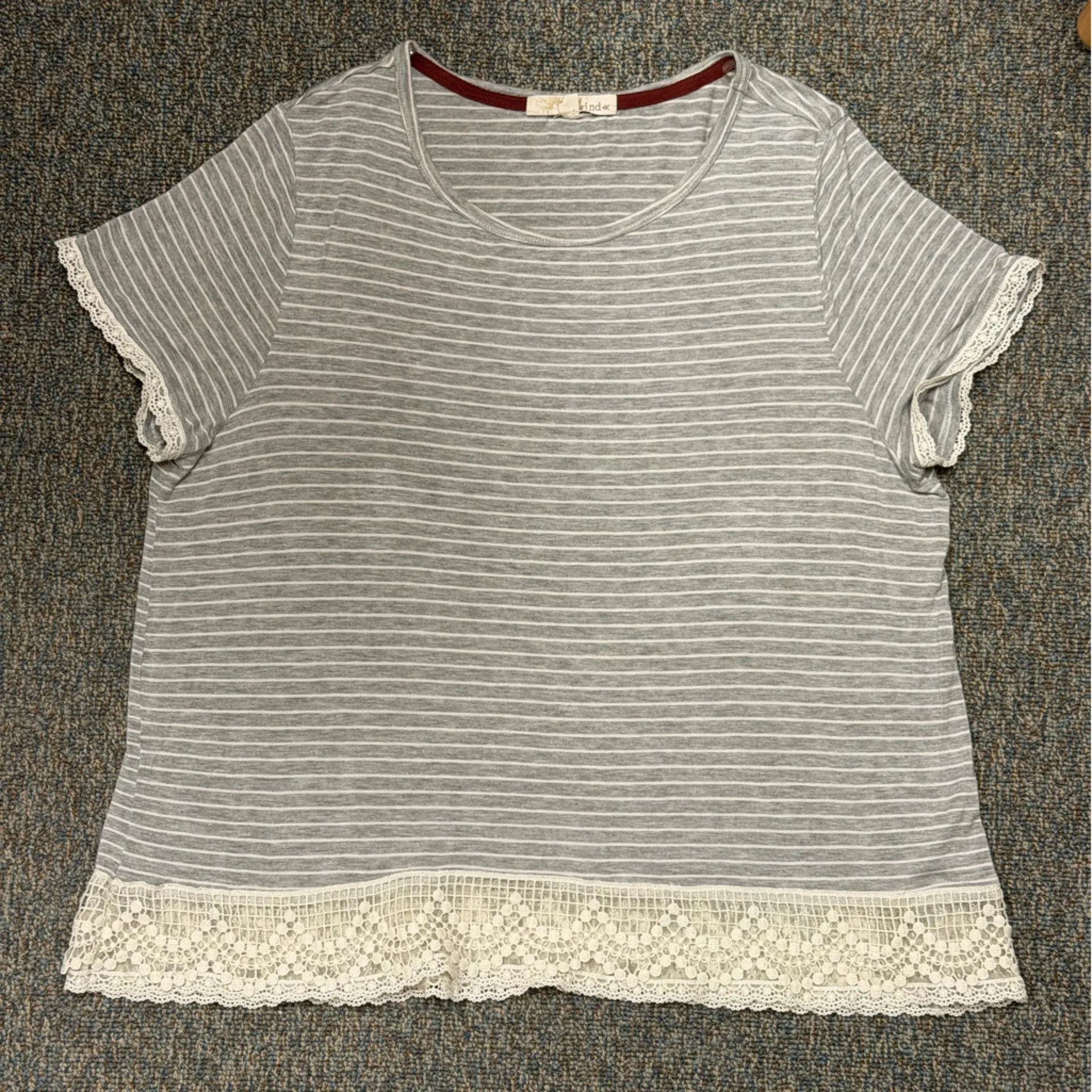 Rewind Gray Striped Lace Trim Top Short Sleeve Rayon Stretch XXL - Image 5