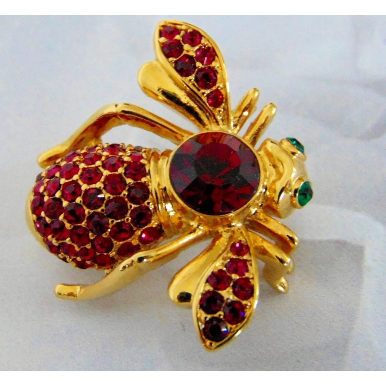 Joan Rivers Crystal Bee Brooch Pin Ruby Garnet Red July January Birthstone Vtg - Image 3