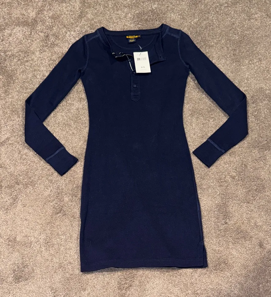 Ralph Lauren Rugby Navy Long Sleeve Henley Dress SIZE XS Blue - Image 1