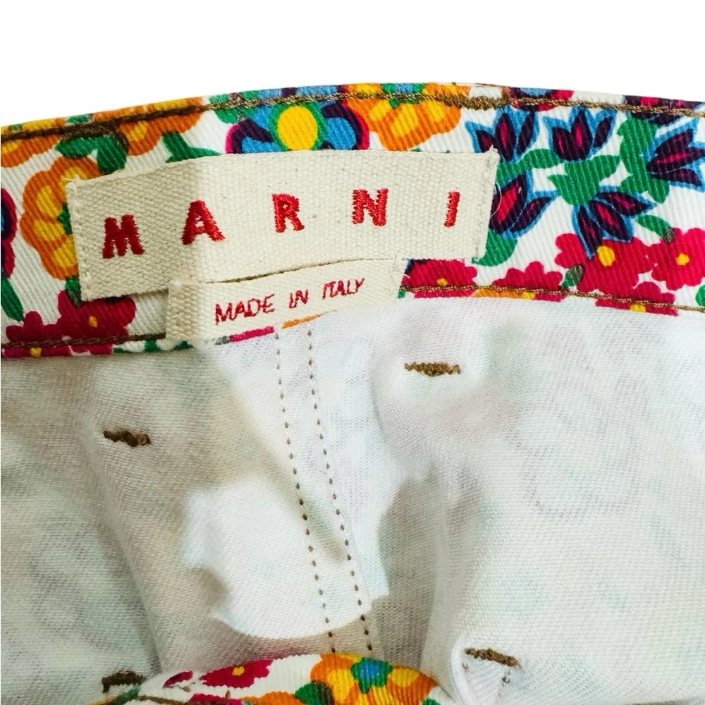 Marni high waisted Multicolour Cropped denim Floral Trousers EUC Orange Size 6 - Image 5