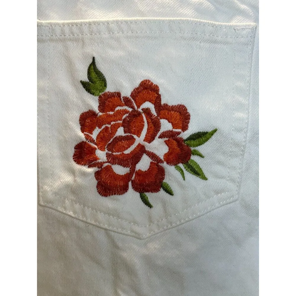 Reformation Women's Size 26 White Cynthia Floral Embroidered Straight Jeans NWT - Image 6